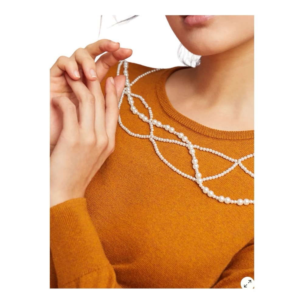 Anthropologie Pearled Collar Cotton Cashmere Pullover Sweater Size XS NWT - Picture 3 of 4